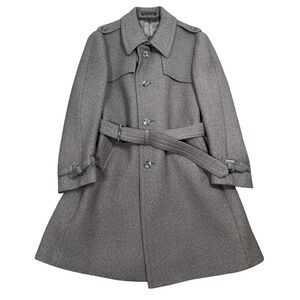Wieboldt's 1970s Trench Coat 42R  Mens Gray Wool Blend Belted Overcoat Military